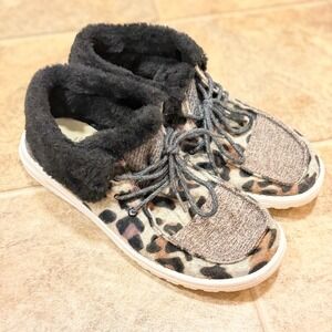 Hey Dude Britt Patchwork Java Leopard Print Faux Fur Ankle Boots Womens 9 40 EU